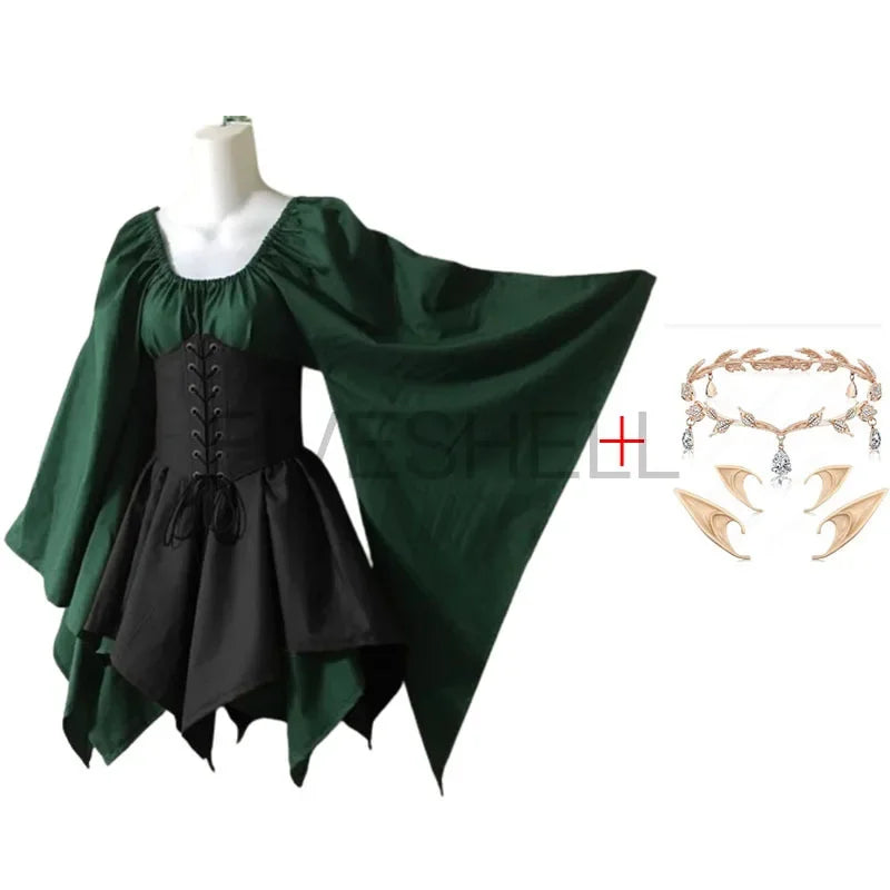 Women's Medieval Palace Victoria Vintage Fairy Elf Princess Bandage Halloween Costume - set as show 2 / XL