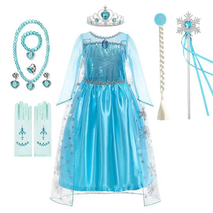 Disney Girls Elsa Princess Dress for Long Sleeve Kids Birthday Cosplay Frozen Costume Fancy 2025 Carnival Dress Up Party Costume