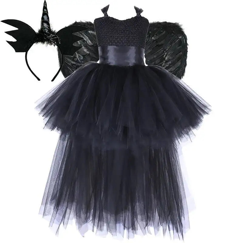 Kids' Dark Witch for Girls Black Devil Angel Fancy Trailing Dress with Costume - alternate view 12