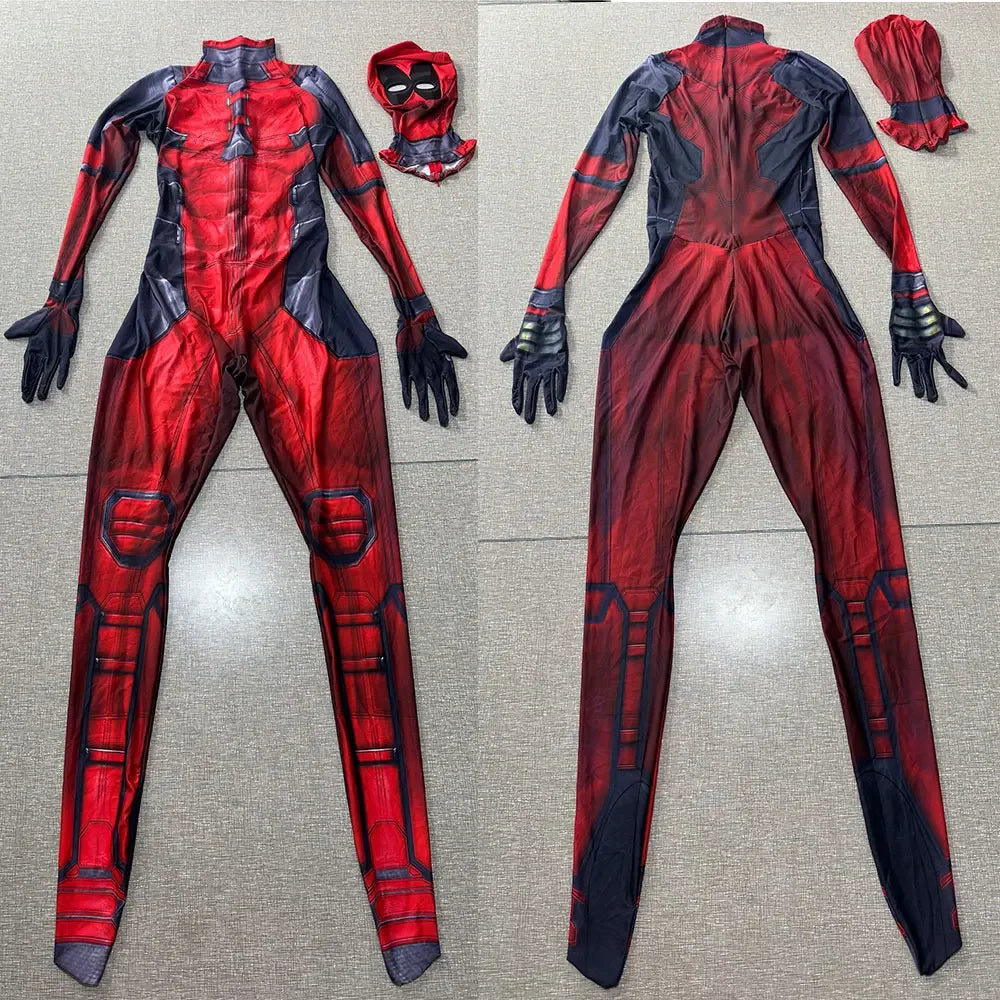 Halloween New red-and-black masked anti-hero costume Costume Superhero Adults Zentai Suit Men Male Full Bodysuit Party Jumpsuit - product image 2