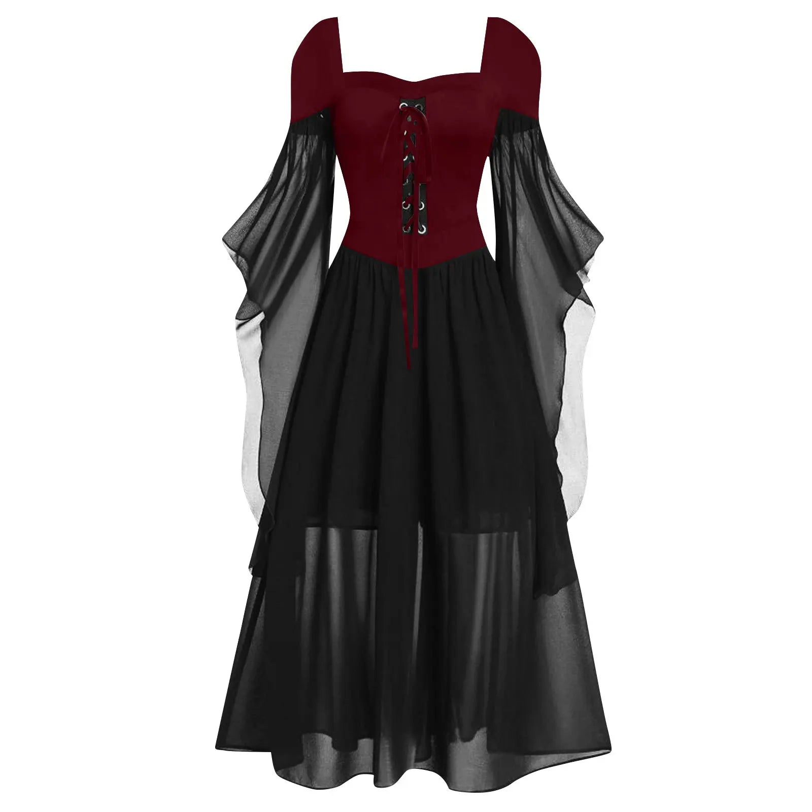 Women's Vintage Gothic Dress Halloween Witch Cosplay Costumes Off Shoulder Lace-Up Medieval Maxi Dress Retro - product image 12