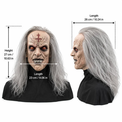 Creepy Zombie Demon Mask Full Head Latex Long Gray Hair Halloween Horror Cosplay Party Costume Prop - product image 2