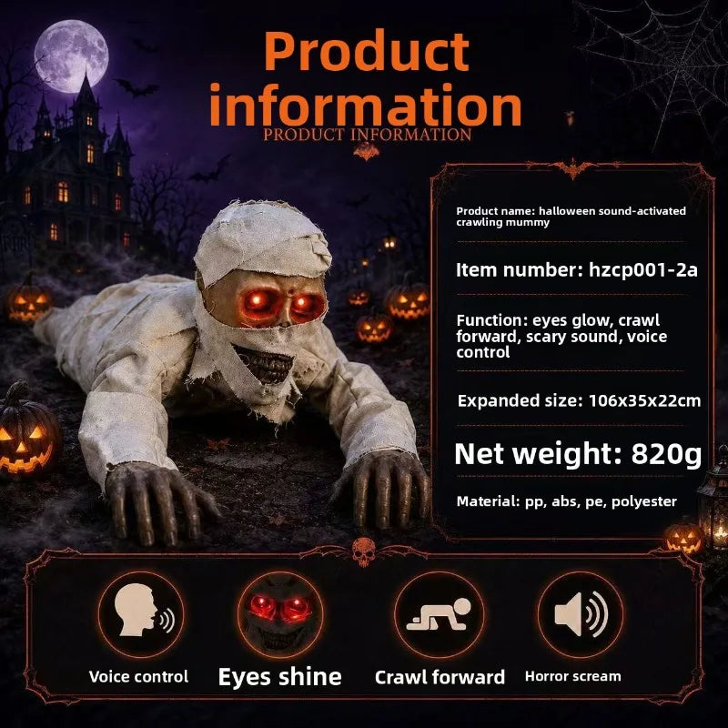 Scary Crawling Mummy Figurine With LED Red Eyes Halloween Indoor Home Decor - product image 4