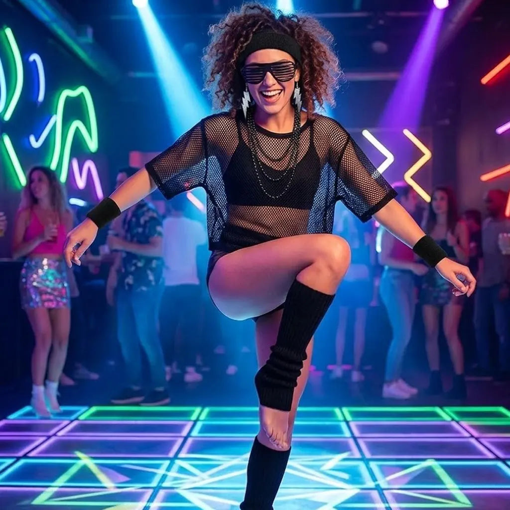 Women's 80s Disco Retro Outfit Sets Rock Party Mesh Top with Accessories Halloween Cosplay Costume for - product image 6