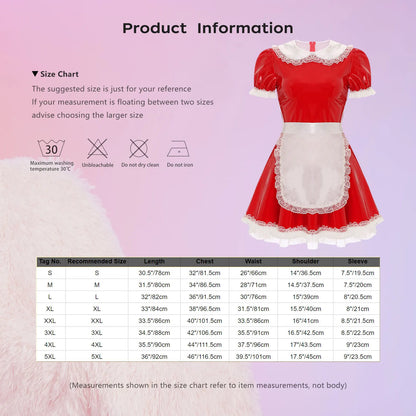 Women's Servants Maid Puff Sleeve Lace Patent Leather Apron Nightwear Costume - alternate view 6
