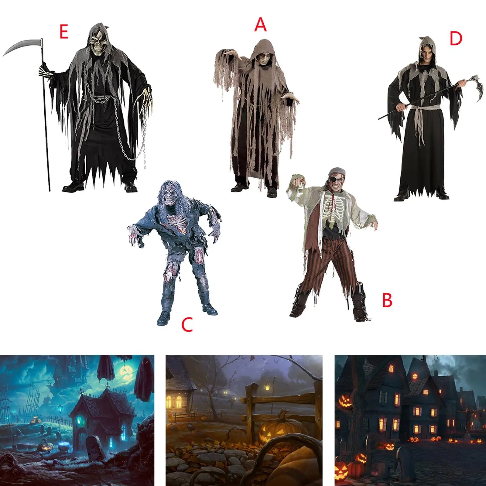 Adult Horror Costume Sets – Ghost, Zombie & Grim Reaper Styles