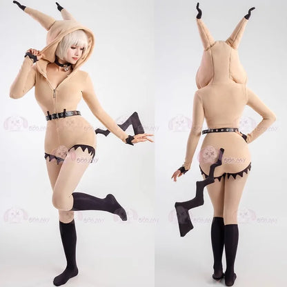 Anime Eevee Cosplay Costume Women Sexy Flannel Hooded Bodysuit Socks Suit Bunny Girl Cute Cartoon Plush Pajamas Jumpsuit Uniform