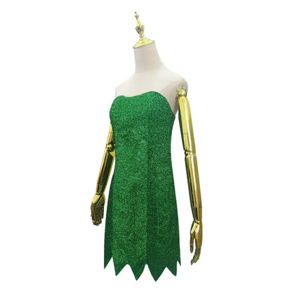 Anime Pixie Fairy Cosplay Costume Tinker Bell Green adult Dress Tinkerbell Halloween Party Sexy Cosplay Mini Dresses With Wig