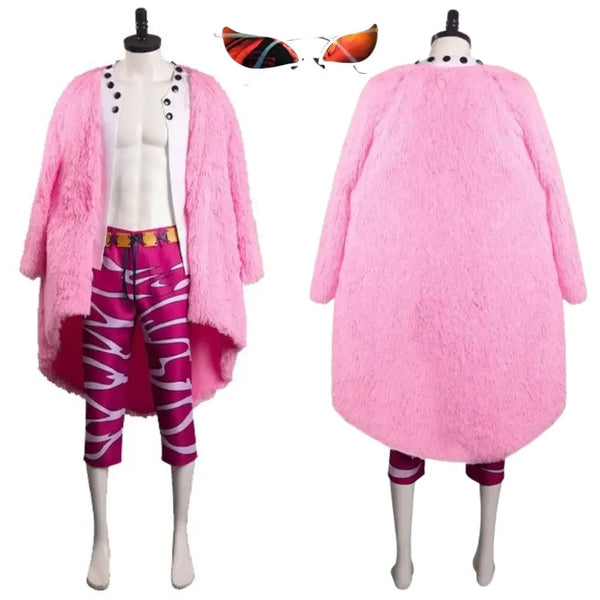 Anime Doflamingo Costume Disguise for Adult Men Jacket Cape Pants Glasses Halloween - Clothes and Glasses / XL