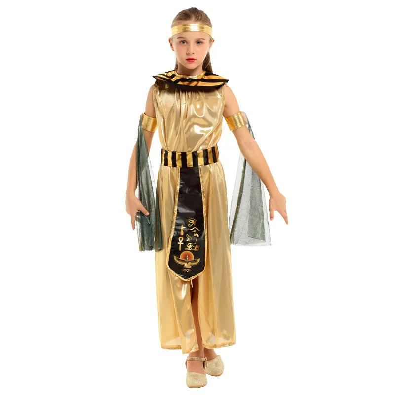 Kids' Egyptian parent- Ancient king Pharaoh goddess Cleopatra golden Costume - alternate view 3