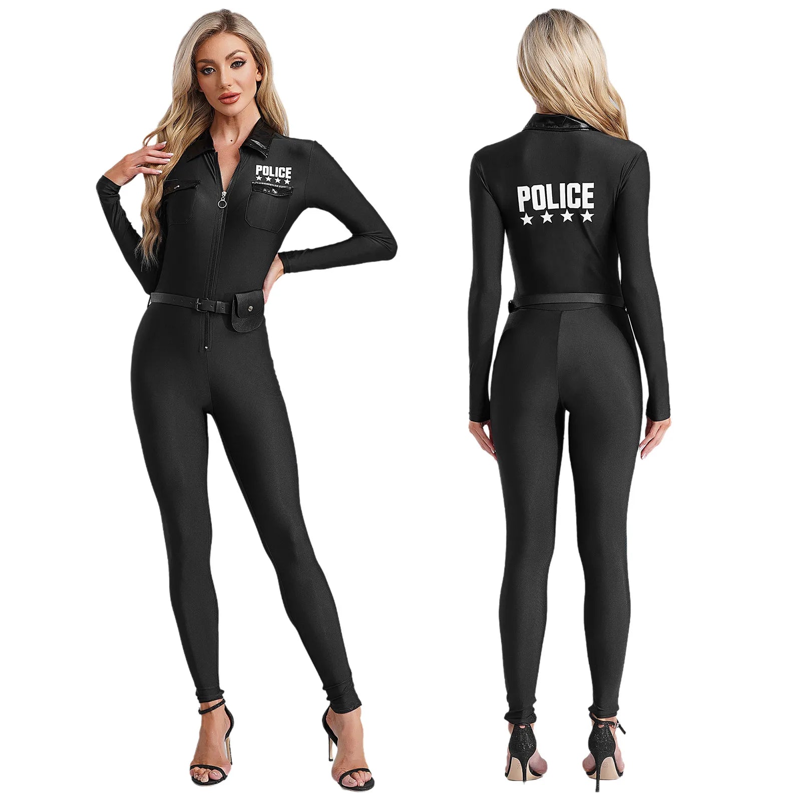 Women's Halloween Policeman Costume Sexy Dirty Cop Police Officer Uniform Sleeve Zipper - Navy Blue B / M