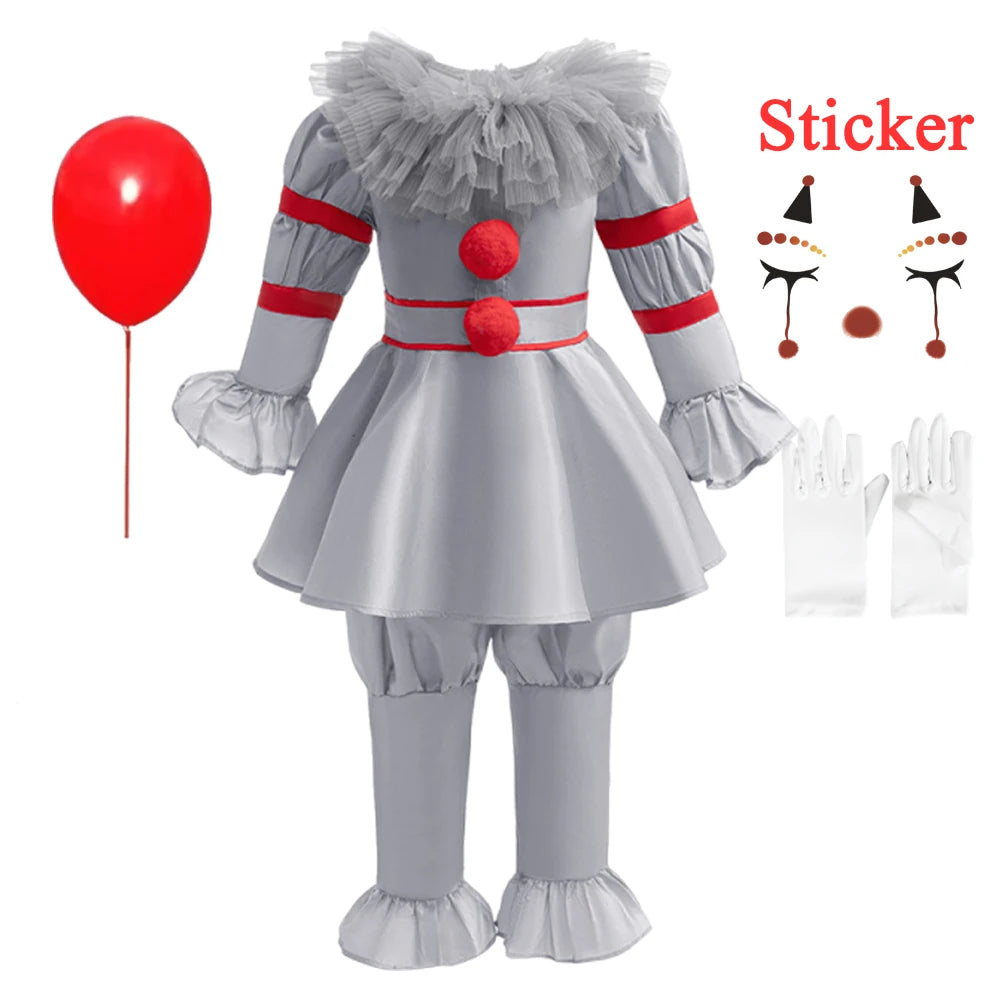 Boys Girls Costume Scary Clown Halloween Costume Kids Kids Costume Dress Up - 4 PCS B / 7-8T(140)