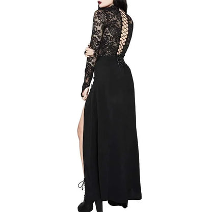 Women's Gothic Pirate Witch High-Waist Slit Costume Skirt