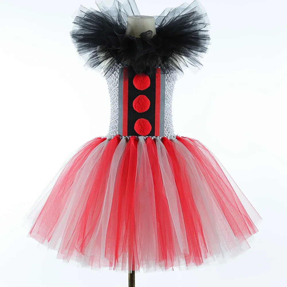 Scary Killer Clown Costume for Girls Halloween Tutu Dress Outfit Creepy Joker Costumes - Only 1pcs Dress / 12M