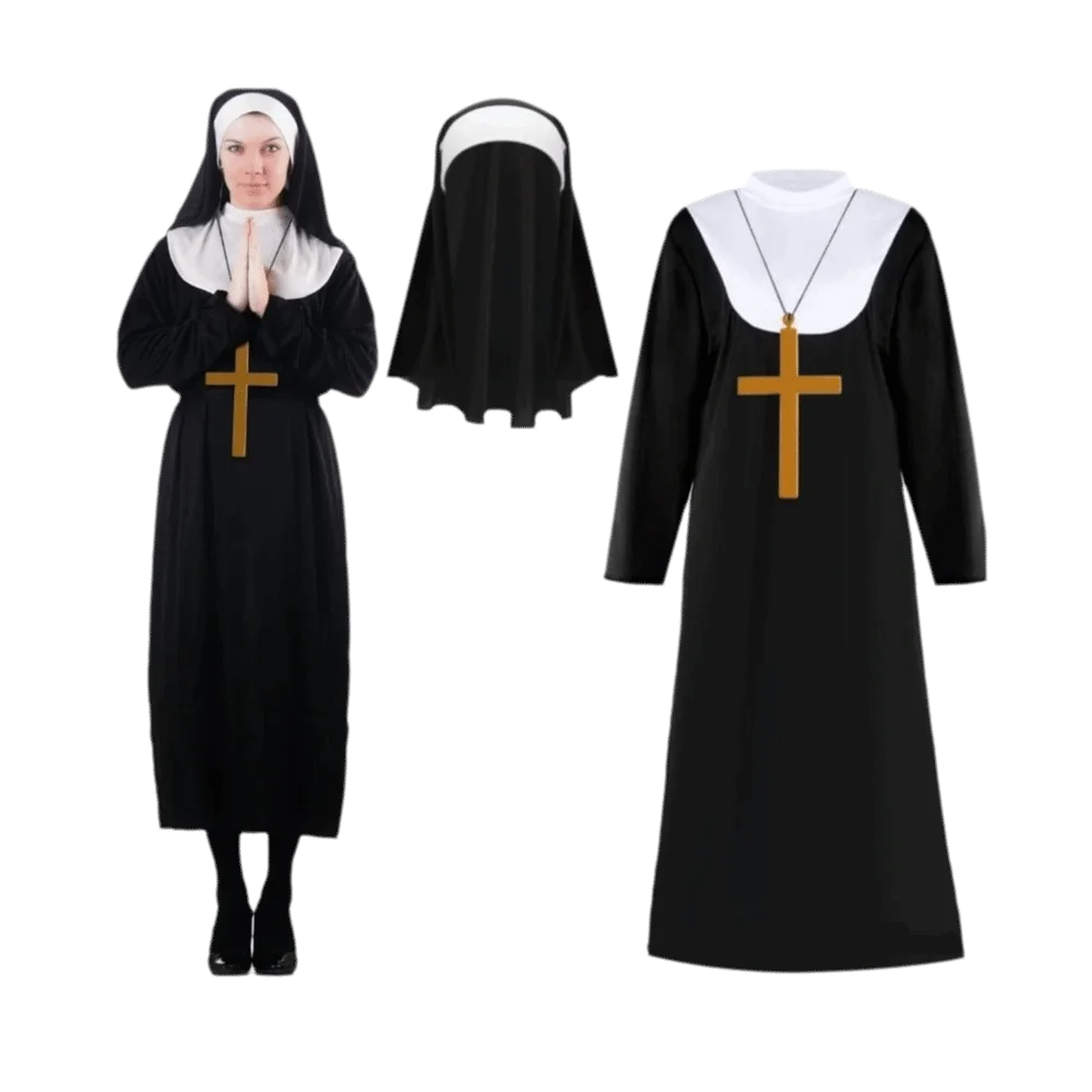 Black Nun Costume – Full-Length Halloween Dress, Styles A & B