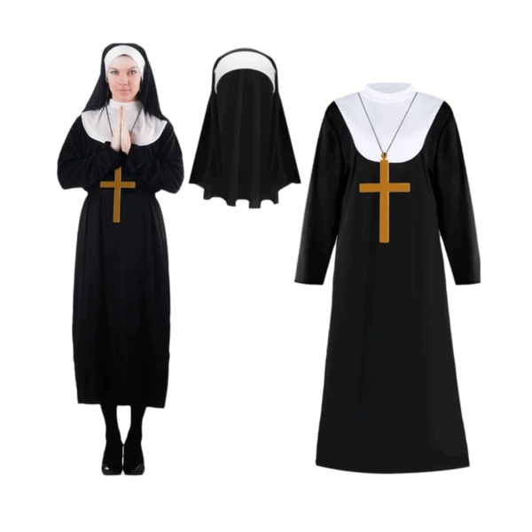 Black Nun Costume – Full-Length Halloween Dress, Styles A & B