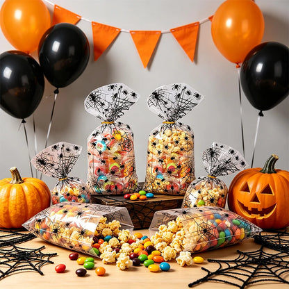 50-200pc Halloween Spider OPP Flat Bags Trick or Treat Clear Candy Bags with Twist Ties Spider Ghost Cookie - product image 4