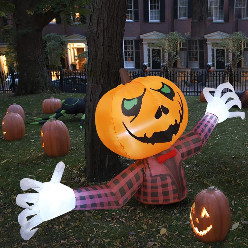 1.2M Halloween Pumpkin Wearing Checkered Shirt Inflatable Decoration Gentleman Ghost Halloween Inflated Toys - product image 2