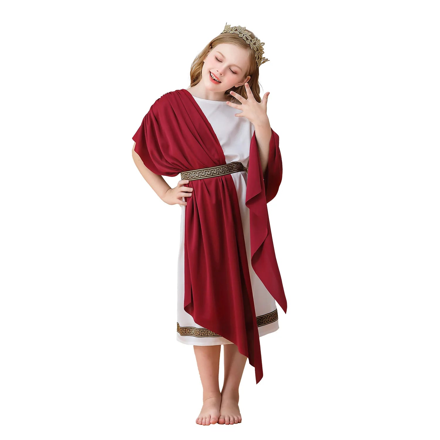 Kids Greek Mythology Costume White Roman Toga Robe Halloween Easter Costume Up Outfit - B / 150cm