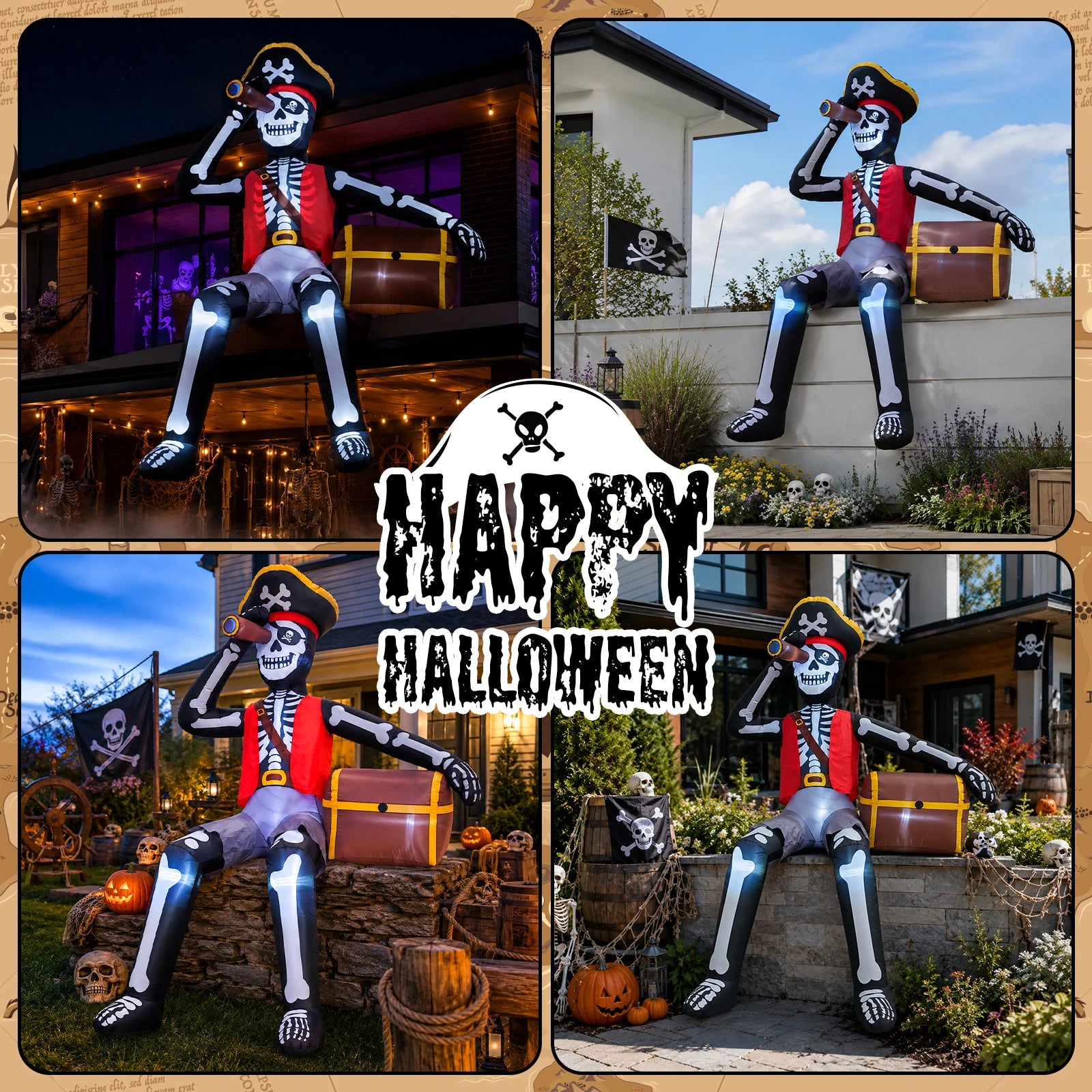 10ft Inflatable Pirate Skull Treasure Decor - Easy Setup Outdoor