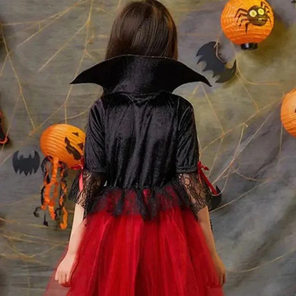 Girls Ghost Bride Halloween Costume Red Lace Dress Kids Horror Phantom Bride - product image 5