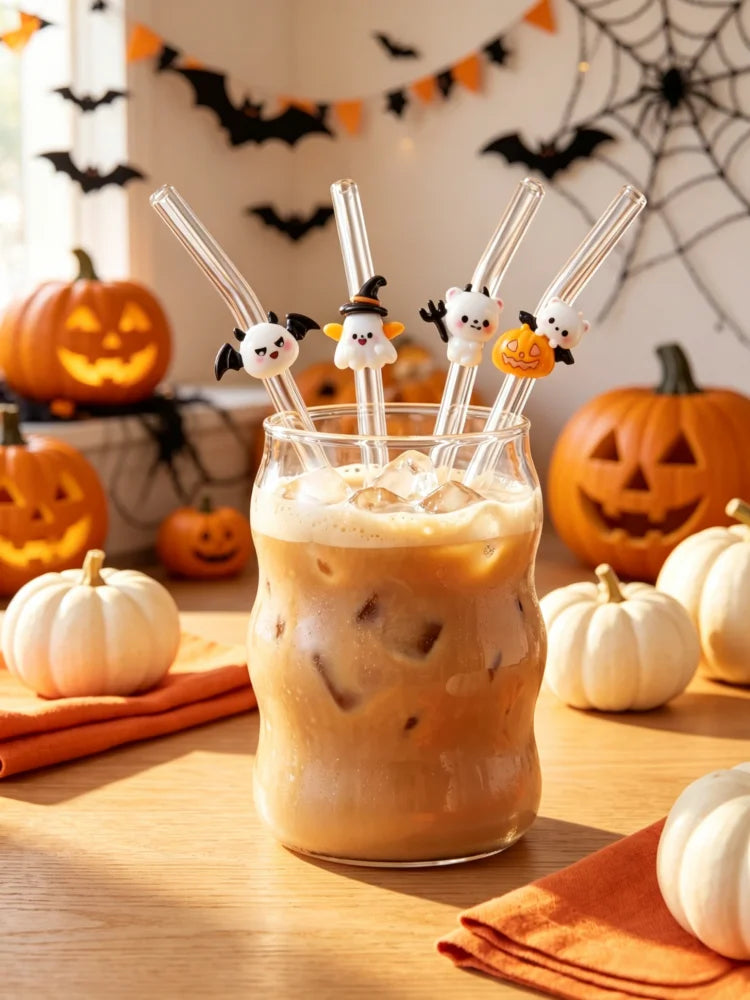 4PCS Halloween Glass Straw with Spooky Devil Decor, Multi - Holiday Table - product image 1