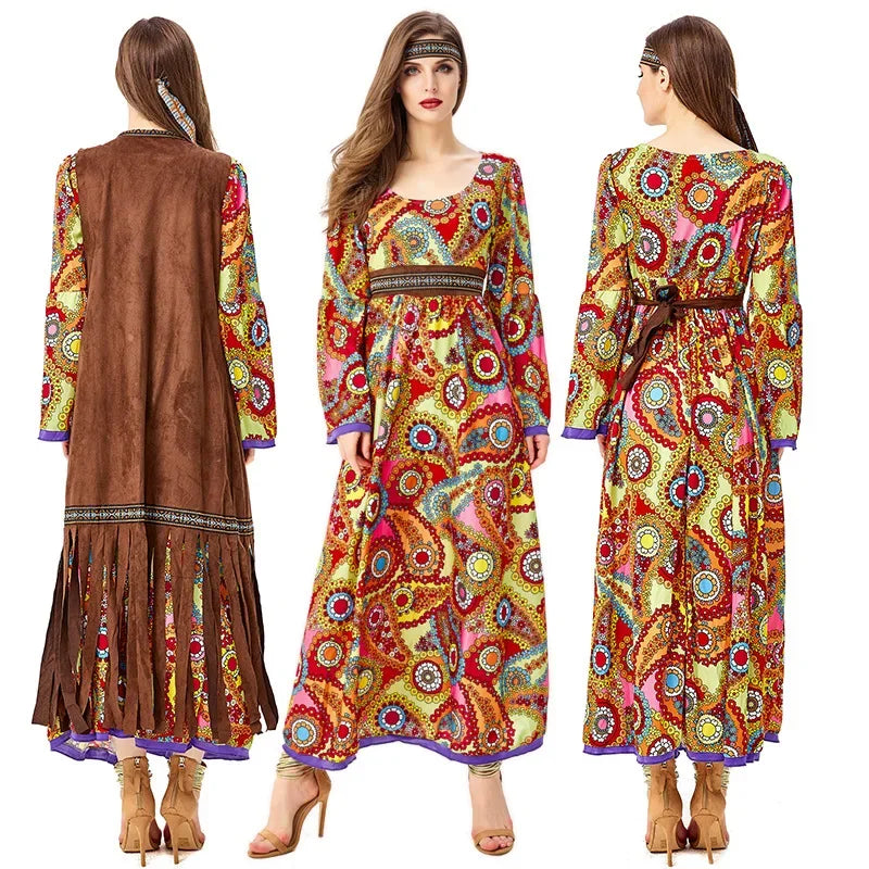 Halloween Costume 70s Outfits Adult Women Hippie Disco Dancing Dress Bohemian Rhapsody - View 6