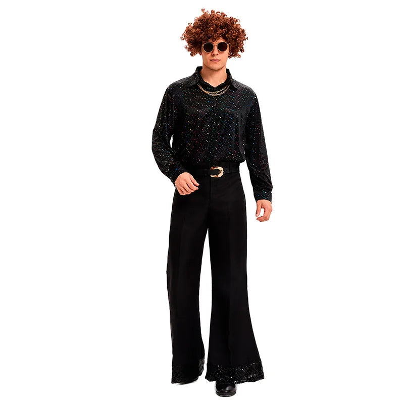 Men's 70s 80s Retro Disco Hippie Costume Polyester Bell Bottom Pants Top Set Halloween Holiday Party Cosplay - product image 5