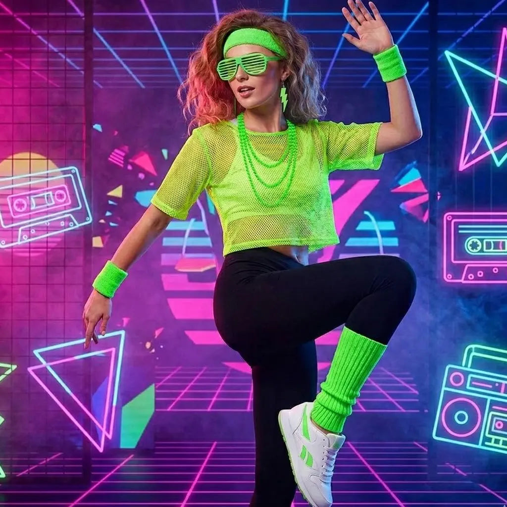 Women's 80s Disco Retro Outfit Sets Rock Party Mesh Top with Accessories Halloween Cosplay Costume for - product image 4