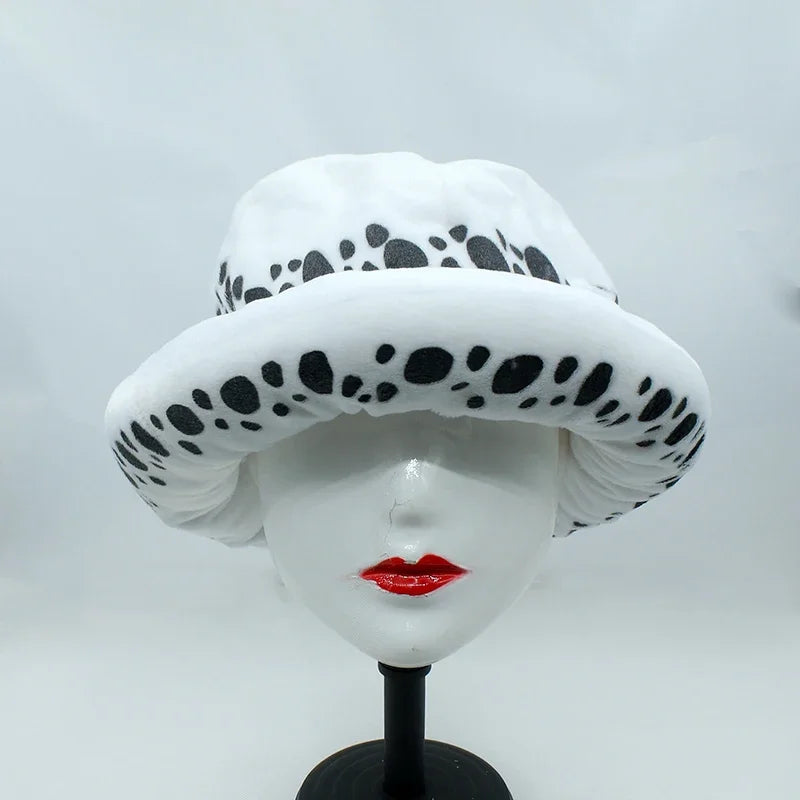 Halloween Anime Trafalgar Law Hat Costume Unisex White Spot Plush Cap Accessories Eternal - style 2