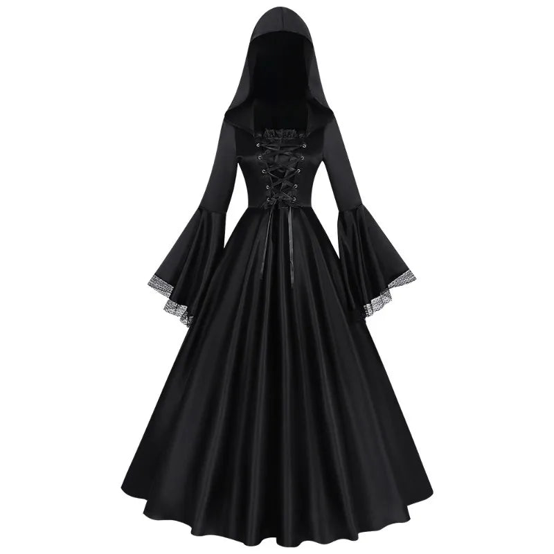 Women Gothic Hooded Long Dress Bell Sleeve Halloween Ghost Bride Witch - product image 4