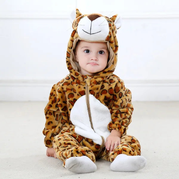 Dinosaur Winter Baby Romper Kigurumi Costume Flannel Hooded Bodysuit Pajamas Animal
