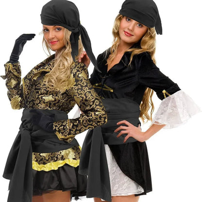Halloween Punk Costume Pirate Costume Set with Linen Headscarf and Belt for Men and Women - brown / One Size