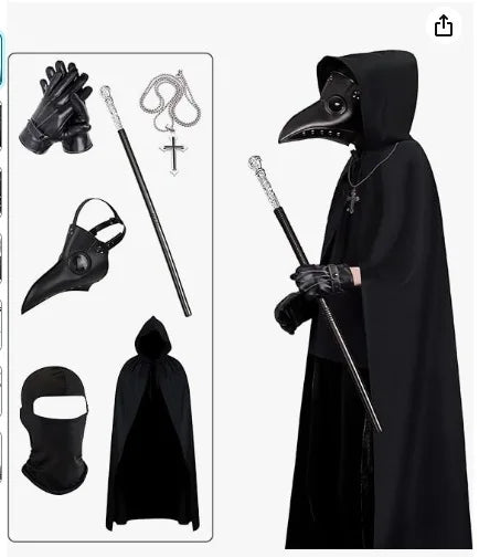 Halloween Plague Doctor Mask And Cloak Costume Props Long Nose Beak Leather Masks For Adult Reaper Cloak - product image 7