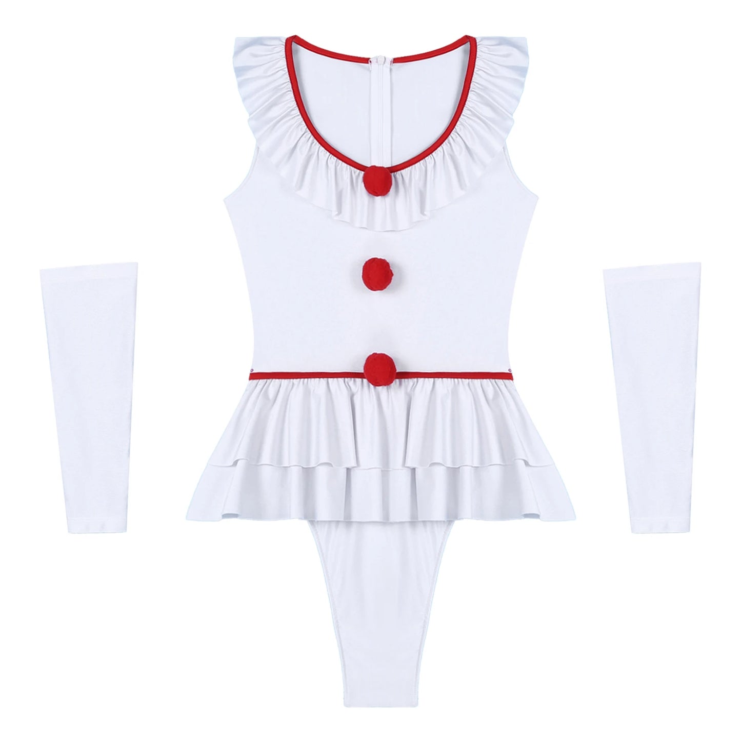 Women Clown Sexy Costume Halloween Costume Leotard Themed Roleplay Nightwear Sleeveless - White / M