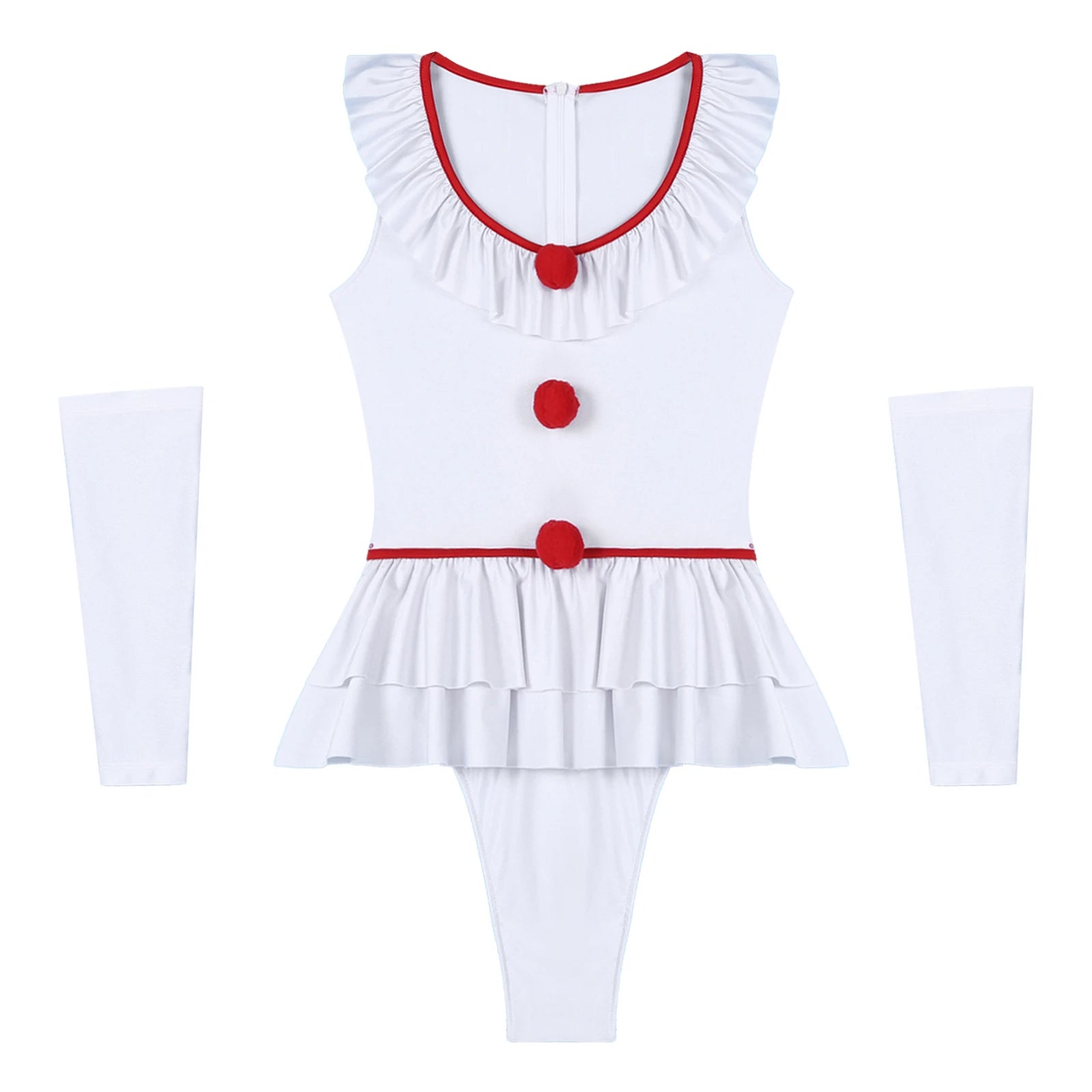 Women Clown Sexy Costume Halloween Costume Leotard Themed Roleplay Nightwear Sleeveless - White / M