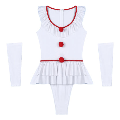 Women Clown Sexy Costume Halloween Costume Leotard Themed Roleplay Nightwear Sleeveless - White / M