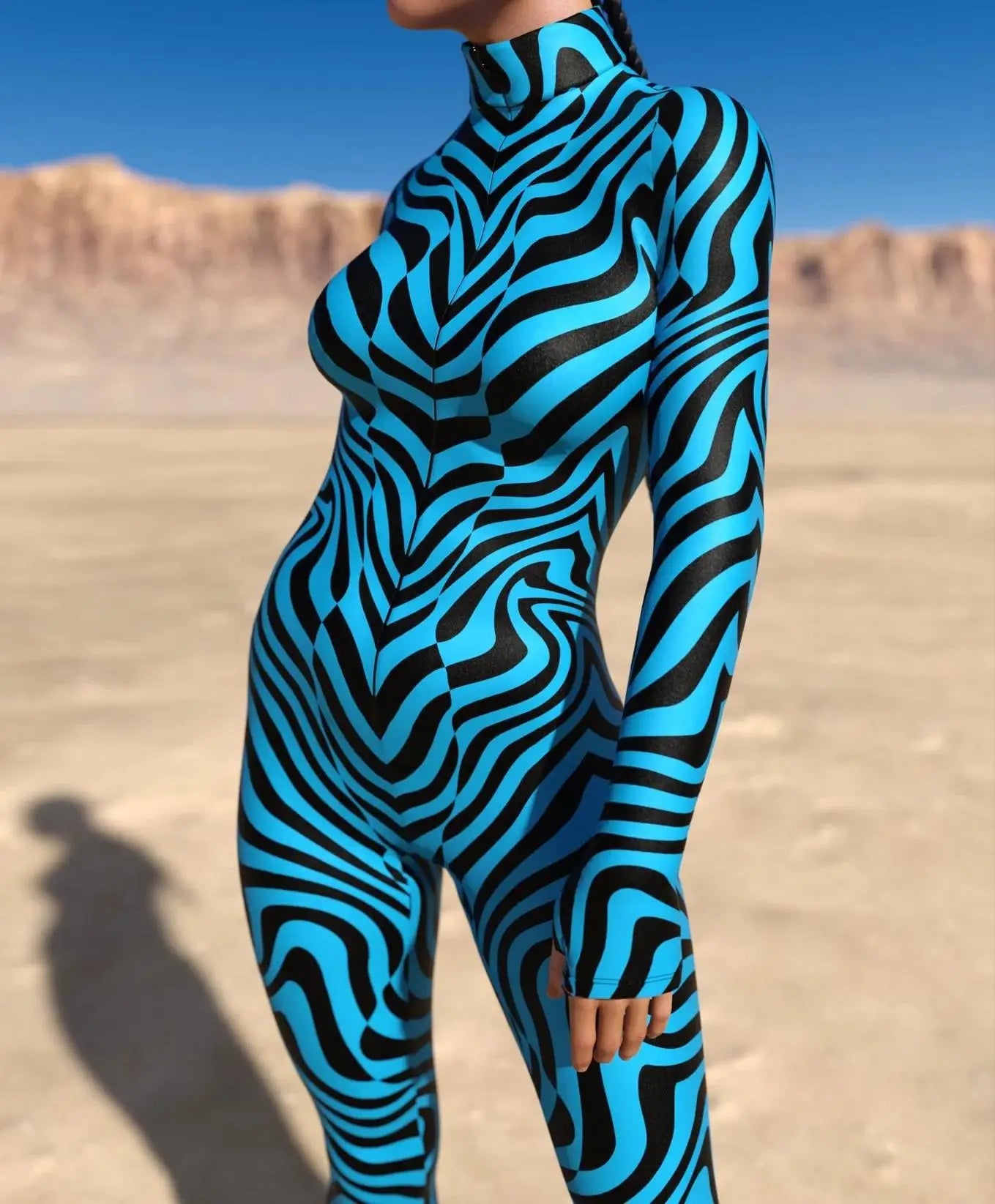 Women's 3D Abstract Print Full Body Jumpsuit Sexy Skinny High Neck Zentai Costume - alternate view 10