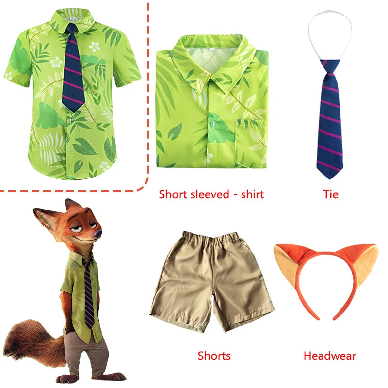 Clever Fox Character Cosplay Costumes Animated Animal City Cosplay Summer Shirt Tie Nick