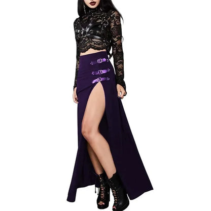 Women's Gothic Pirate Witch High-Waist Slit Costume Skirt