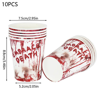 Halloween Party Disposable Tableware Scary Bloody Handprint Paper Plates Cups Popcorn Box For Halloween - product image 10