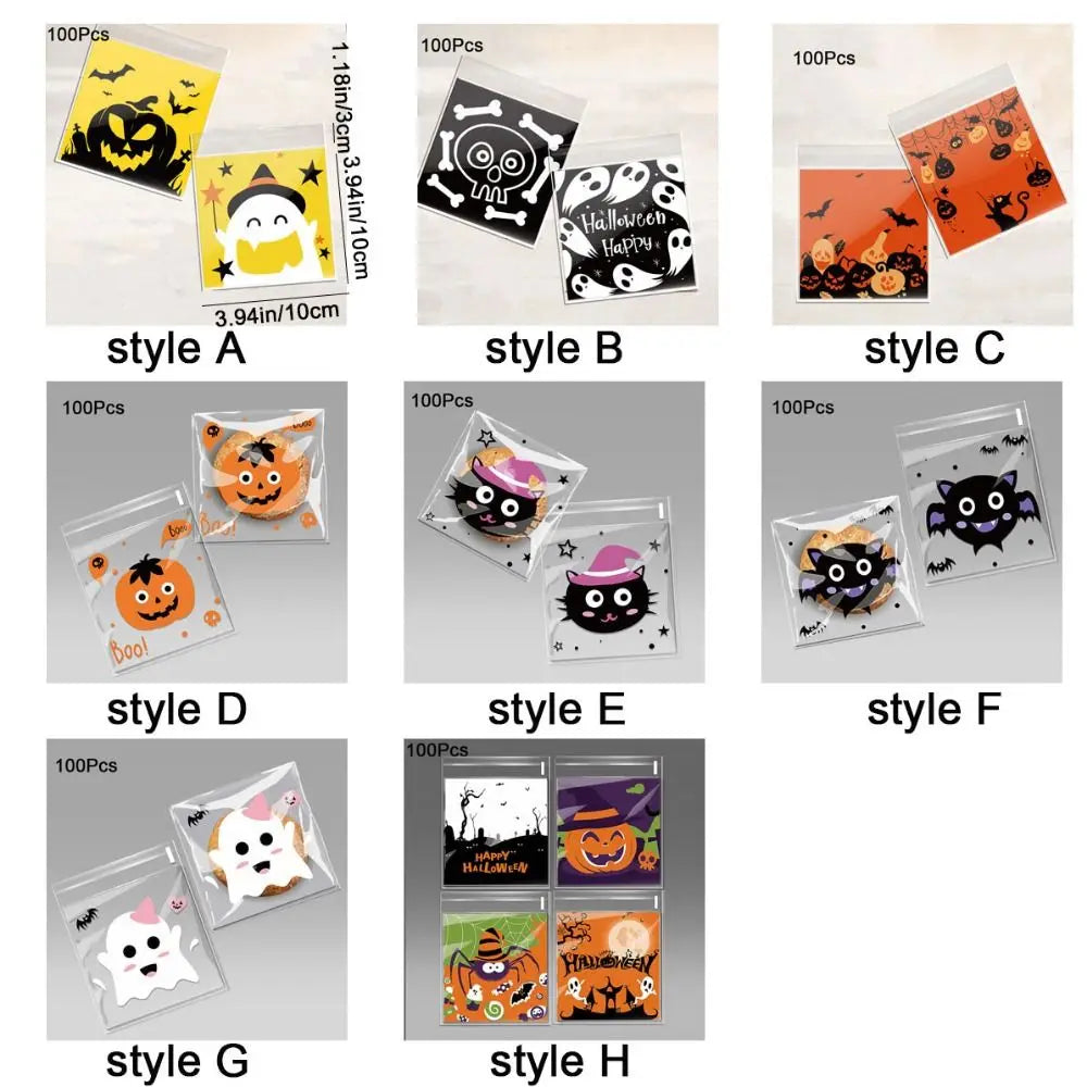 100Pcs Plastic Halloween Candy Bags Self-adhesive Clear Trick or Treat Bags Ghost Halloween Series Candy - product image 6