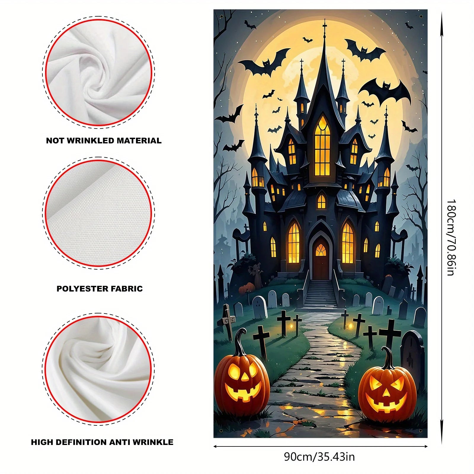 Scary Halloween Door Decoration - Polyester material, full moon and ghost - product image 6