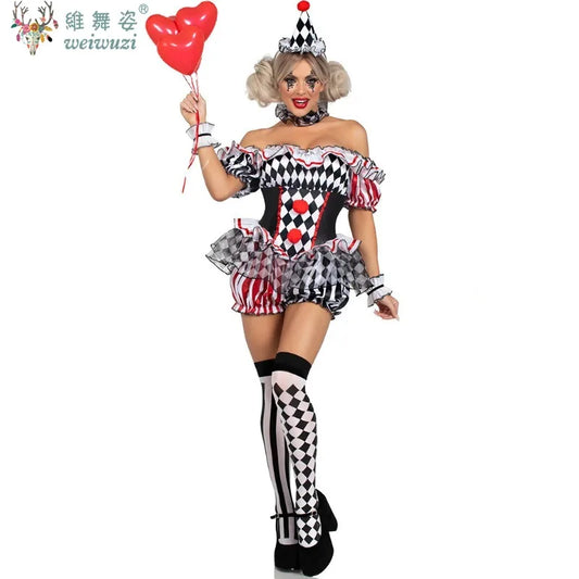 Women's Clown Horror Bloody Evil Murderer Circus Crazy Costume
