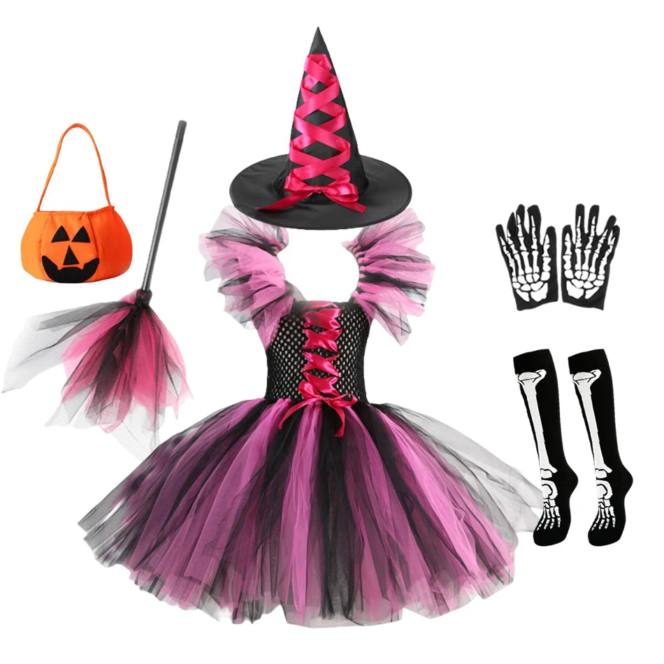 Girls Halloween Cosplay Witch Dress With Hat Costume Carnival Vestidos Kids Party Cosplay Dress Children - product image 7