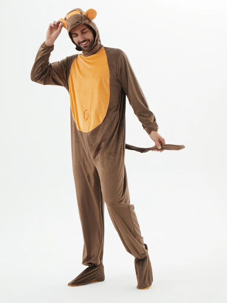 Adult Brown Monkey Costume – Unisex Animal Jumpsuit