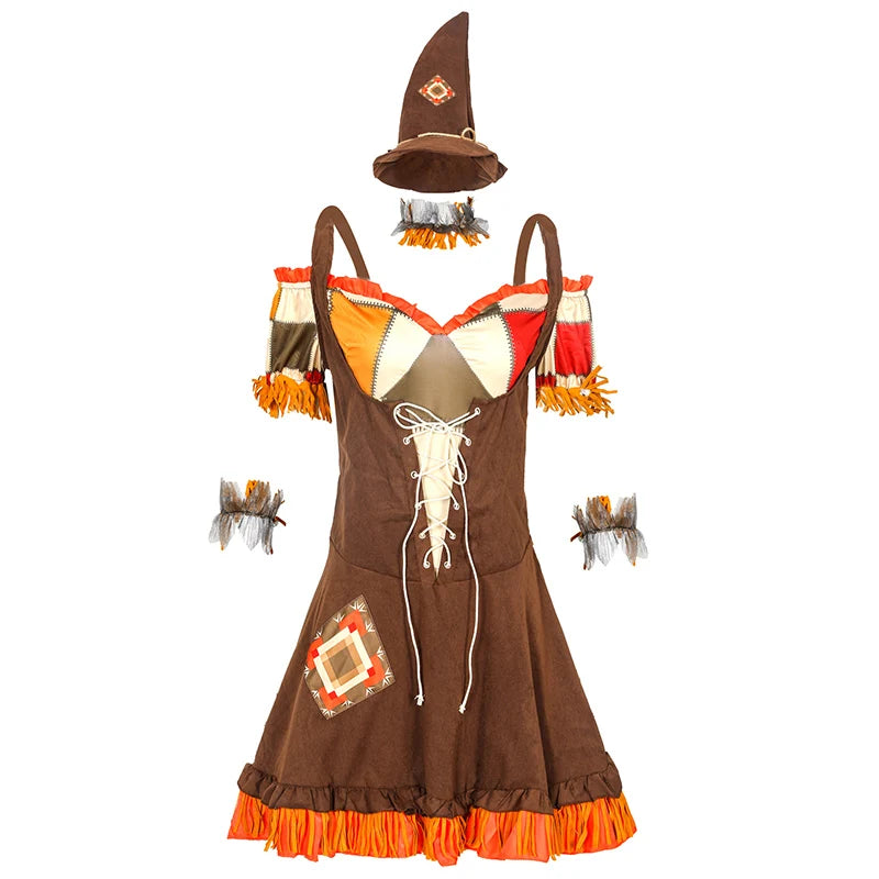Halloween Women Wizard Scarecrow Clown Costume Stage Patchwork Pattern - product image 10