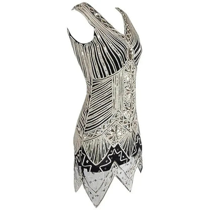 1920s Flapper Dress Women Sexy Beaded Fringe Gown Vintage Sequin Net Costume Gatsby Party Holiday Outfit Jazz Girl Ball Dress Up