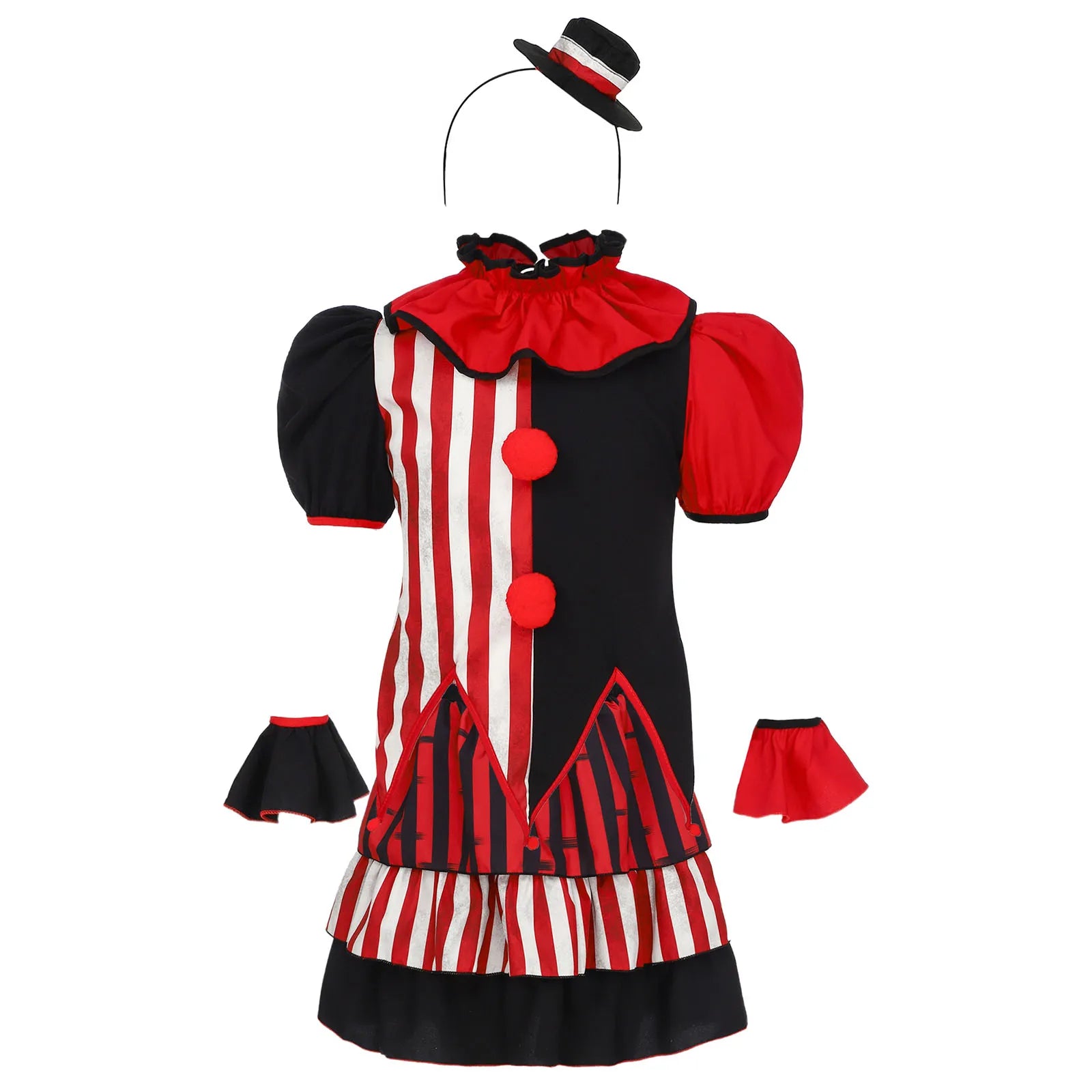 Girls Halloween Circus Scary Clown Cosplay Performance Costume Short Sleeve Top with Skirt Headband Cuffs for - product image 2
