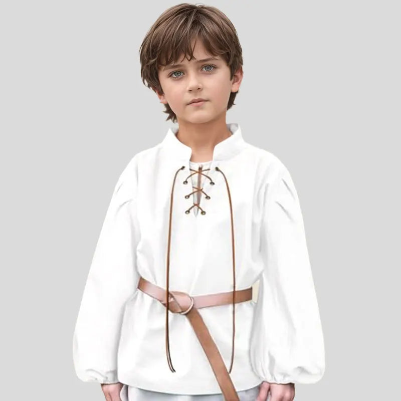 Boys Medieval Pirate Shirt Kids Renaissance Lace up Scottish Jacobite Ghillie